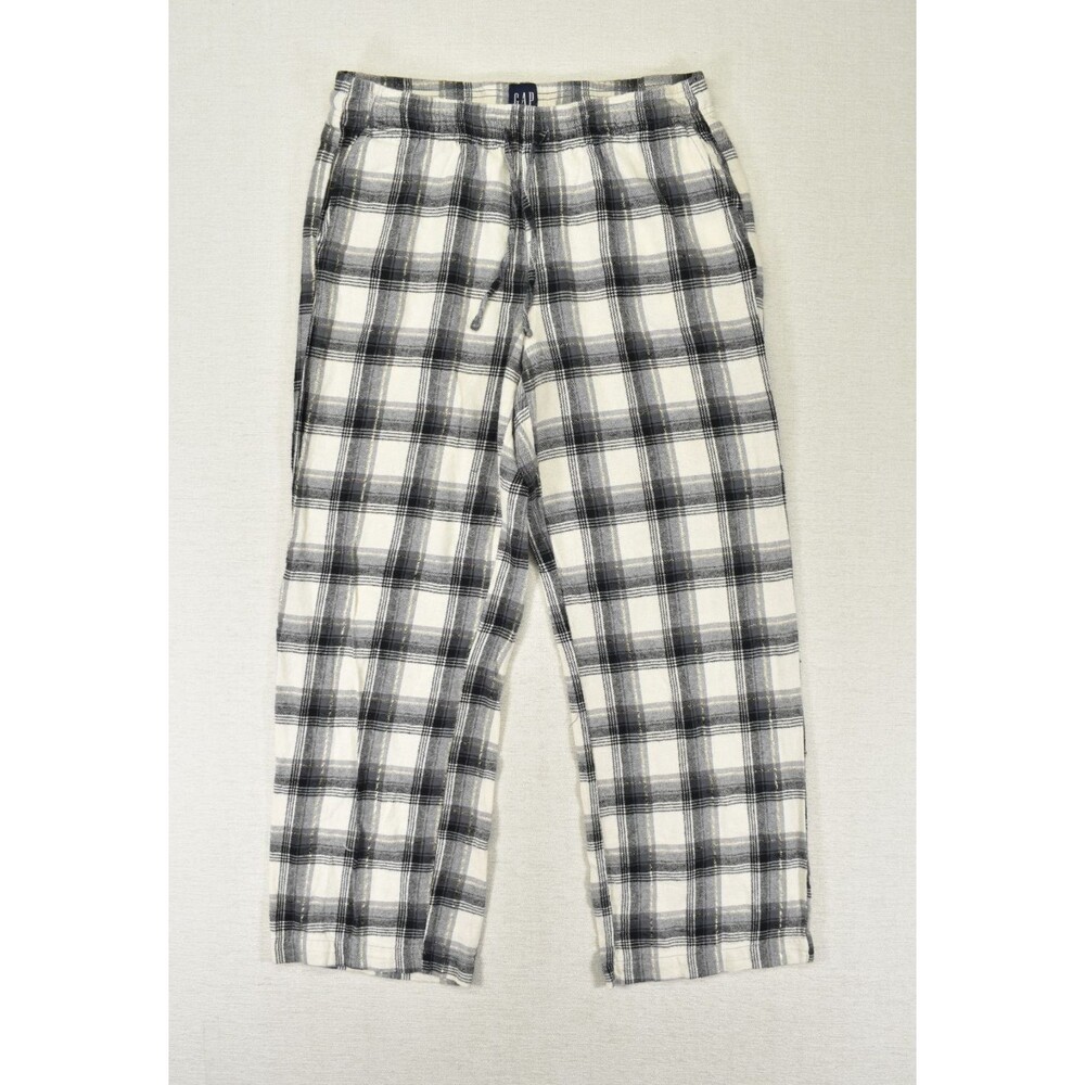 Gap Womens Flannel Pajama Pants Black White Plaid Gold Sparkle Drawstring M